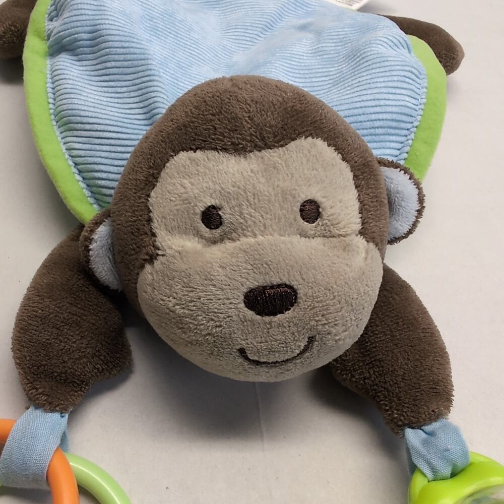 Carter's Monkey Crib Toy Plush Baby Rattle Teether Hanging Blue Green Brown